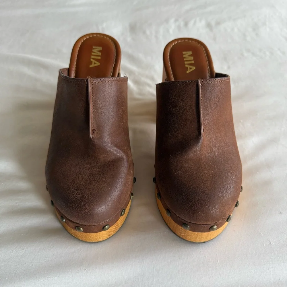 Vintage Y2K Leather Chunky Mules / Clogs - Picture 3 of 7